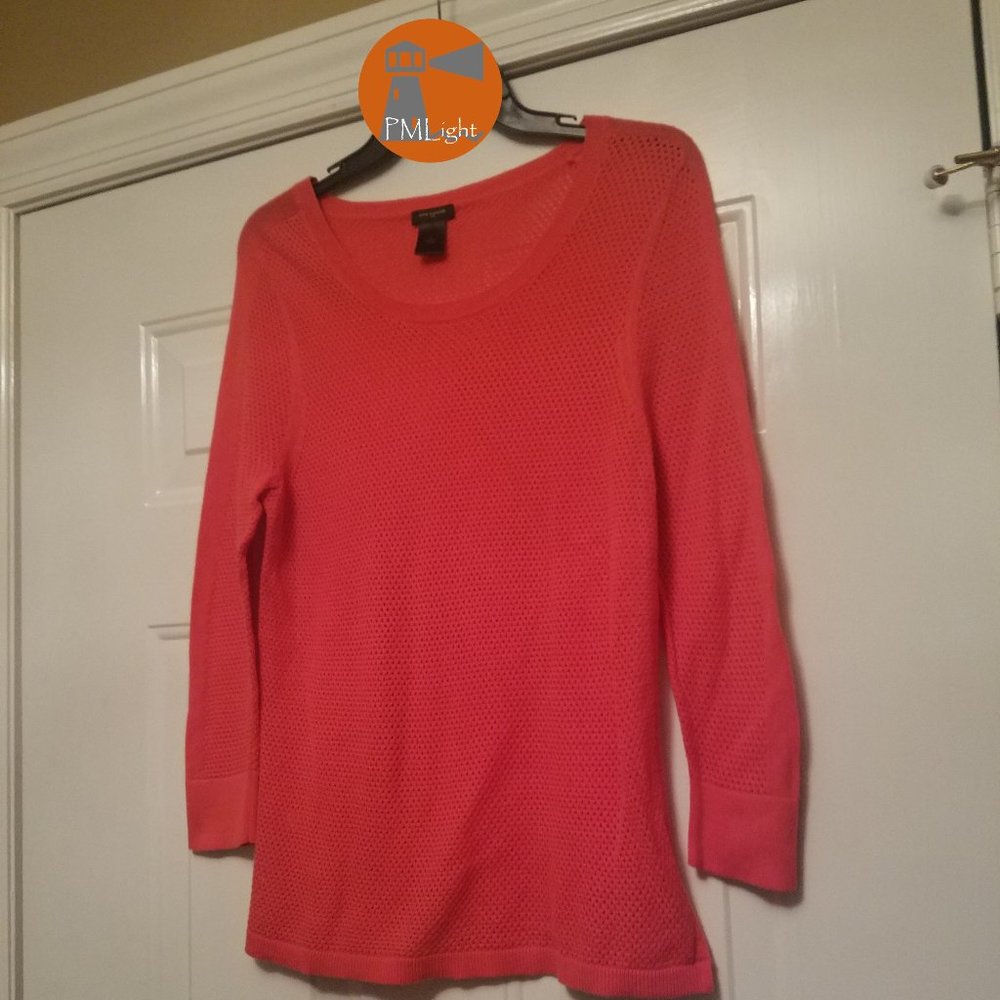Ann Taylor Sweater Small Sheer Coral Pink long sleeve